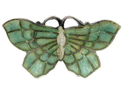 Silver & Green Enamel Butterfly Brooch