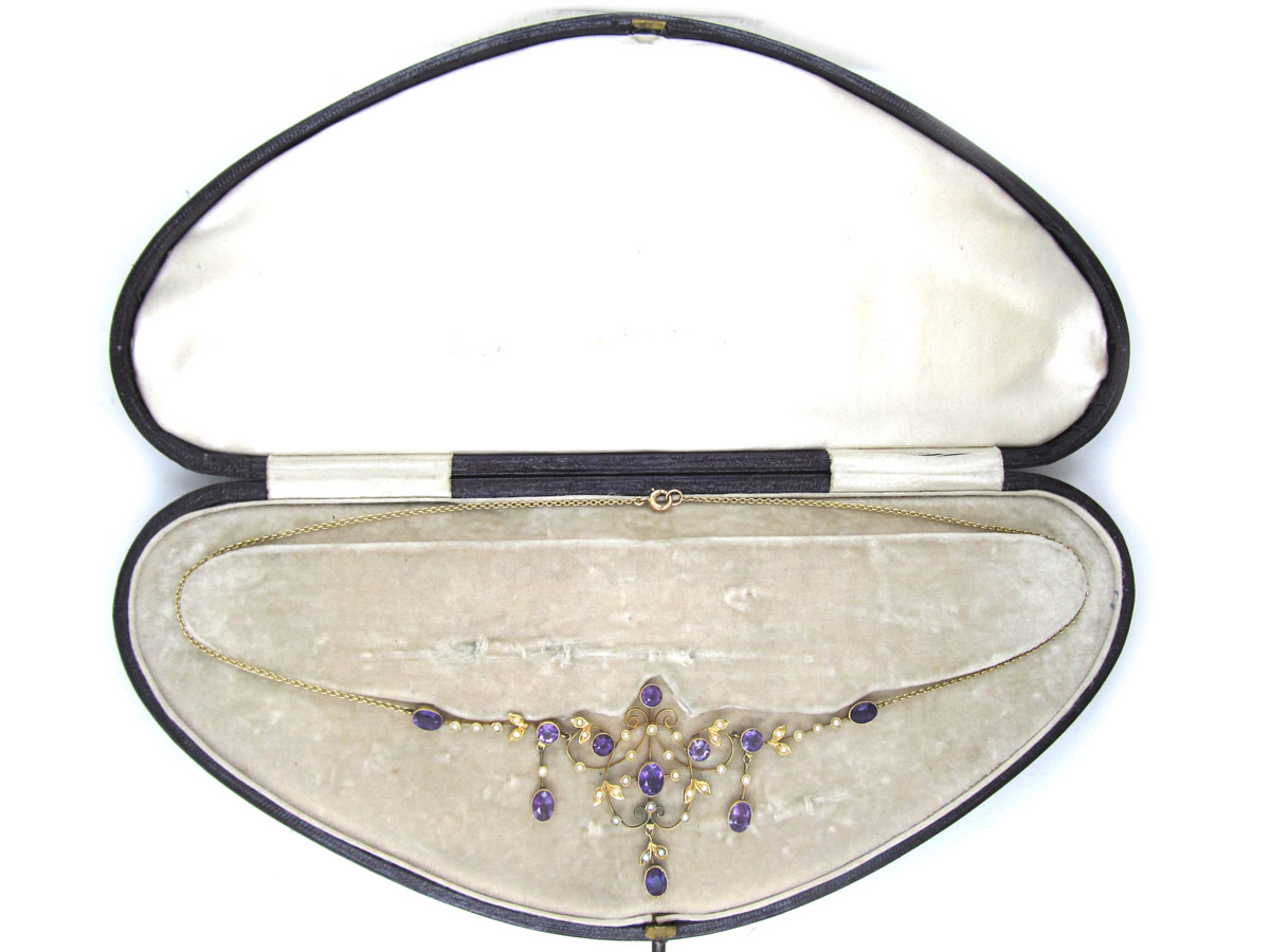 9ct Gold & Amethyst Necklace in Original Case (277F) | The Antique ...