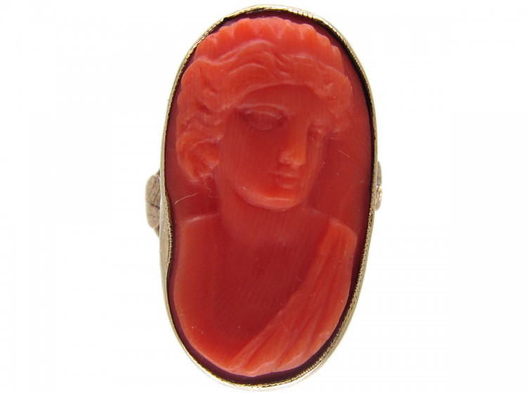 Neoclassical Carved Coral Ring