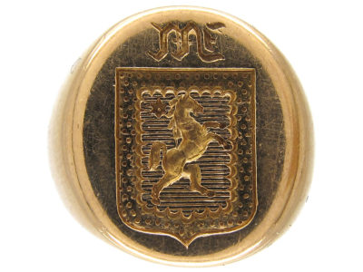 18ct Gold Victorian Intaglio Signet Ring of a Rearing Horse