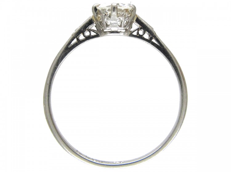 Art Deco Solitaire Diamond Ring with Diamond Baguette Shoulders