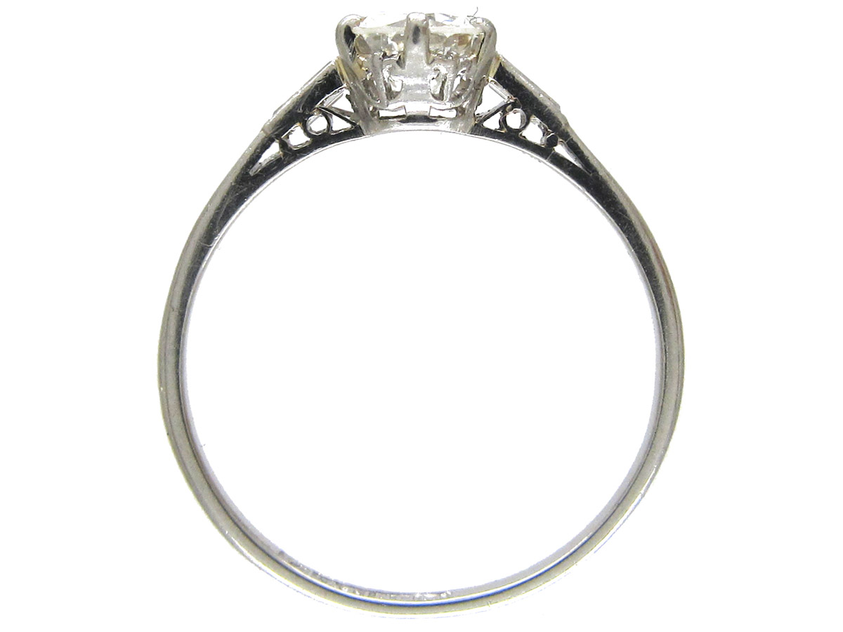 Art Deco Solitaire Diamond Ring with Diamond Baguette Shoulders (371F ...