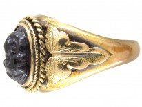 Victorian Gold Ring with a Carved Garnet of a Cherub's Head