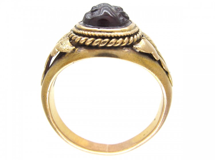 Victorian Gold Ring with a Carved Garnet of a Cherub's Head