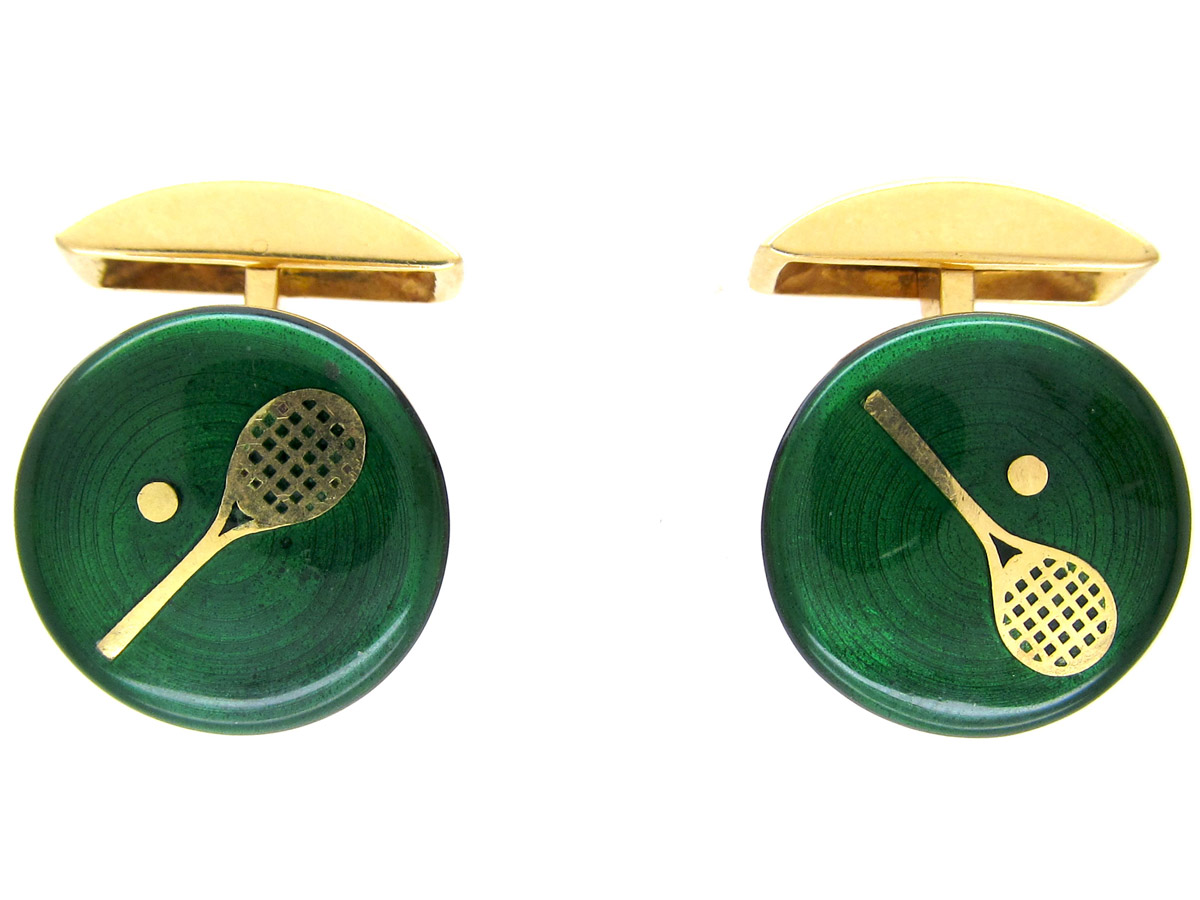 18ct Gold & Enamel Lawn Tennis Cufflinks (390F) | The Antique Jewellery ...
