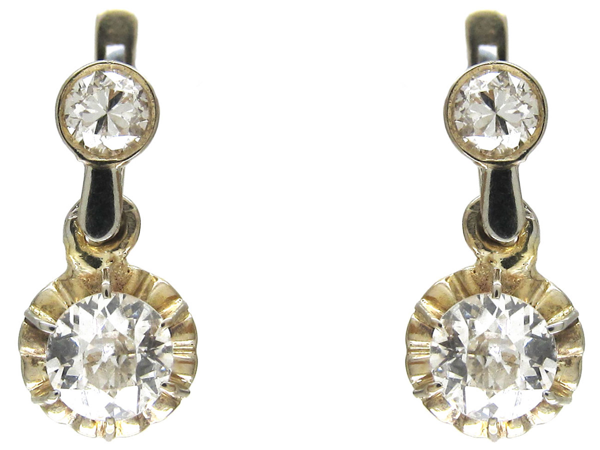 Two Stone Diamond Drop Earrings (373F) | The Antique Jewellery Company