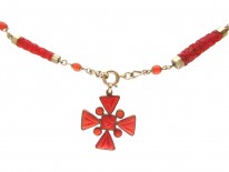 Georgian Gold & Coral Maltese Cross Necklace