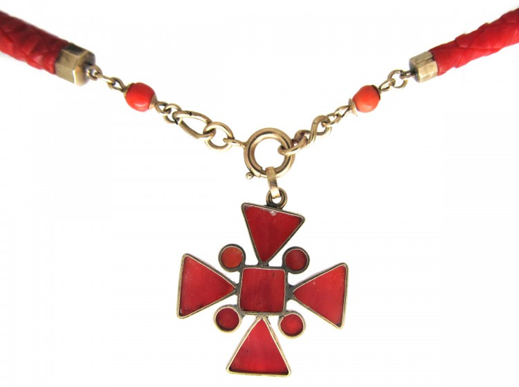 Georgian Gold & Coral Maltese Cross Necklace