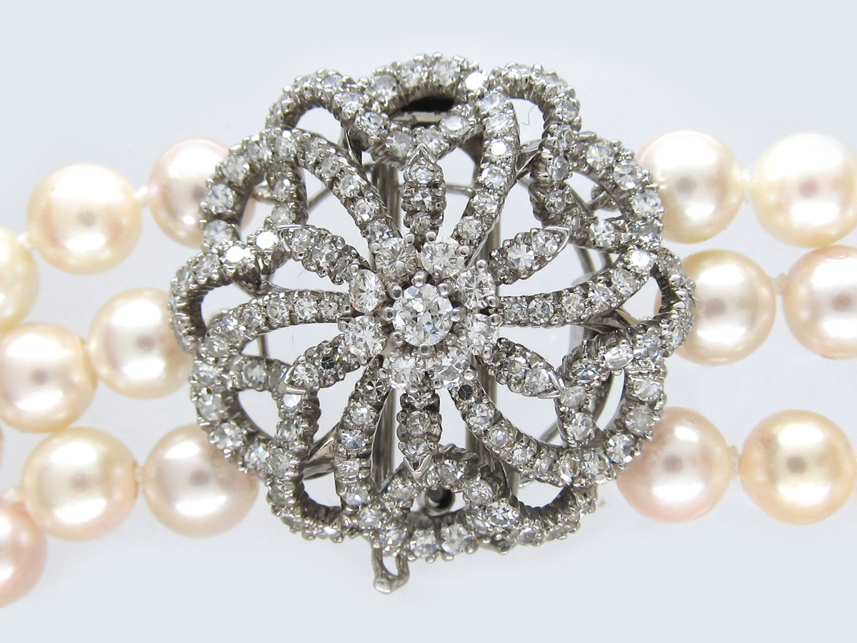 3 Row Pearl Necklace with genuine Czech Crystal | Lovett & Co