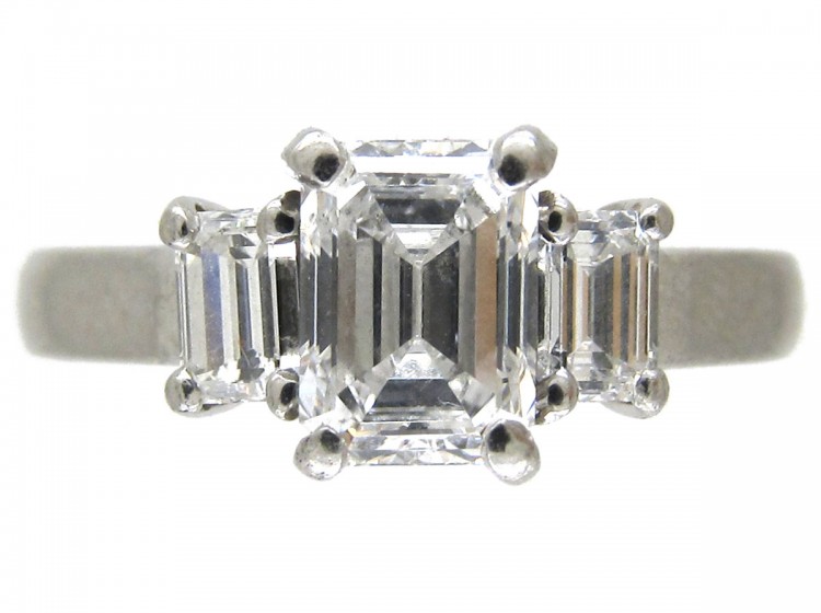 Platinum Three Stone Baguette Cut Diamond Ring