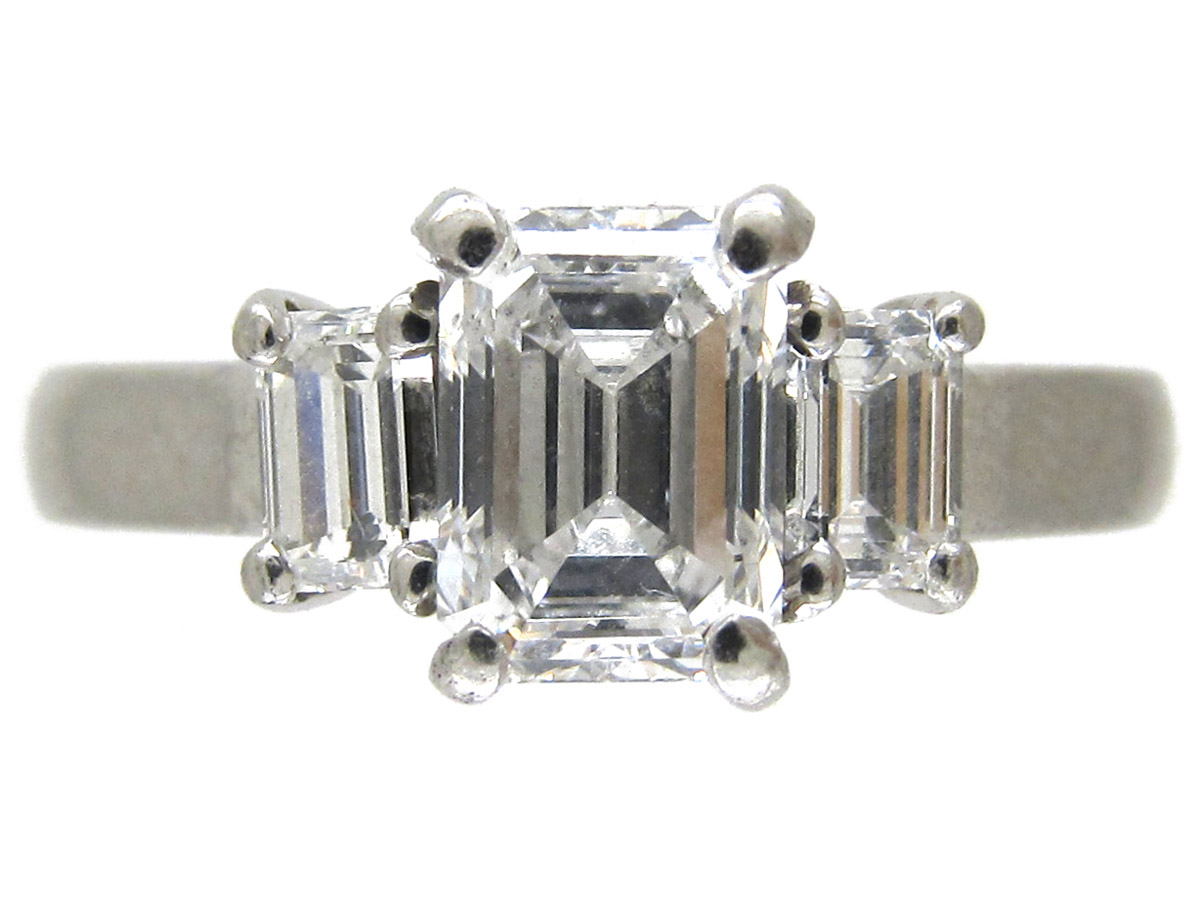 Platinum Three Stone Baguette Cut Diamond Ring