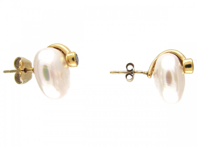 Round Pearl & Diamond Earrings