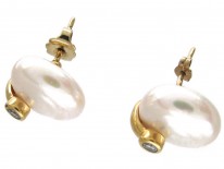 Round Pearl & Diamond Earrings
