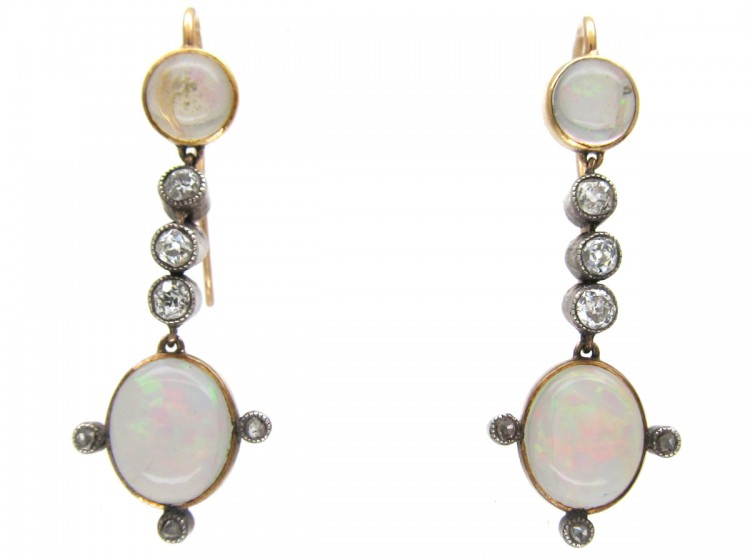 Water Opal & Diamond Drop Edwardian Earrings