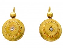 Victorian 15ct Gold & Diamond Round Etruscan Style Earrings