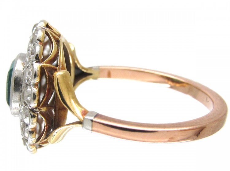 Art Deco Emerald & Diamond Target Ring with Key Design Detail