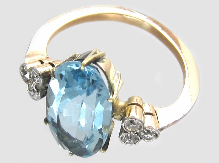 Edwardian Aquamarine & Diamond Ring