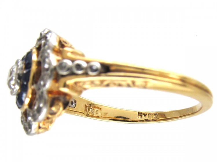 Art Deco Diamond & Sapphire Target Ring