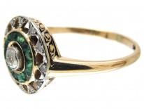 Art Deco Emerald & Diamond Target Ring
