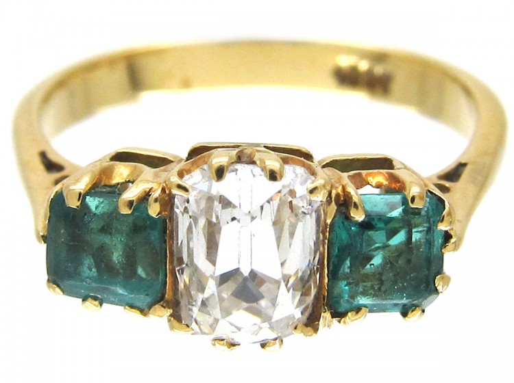 Victorian Emerald & Diamond Three Stone Ring