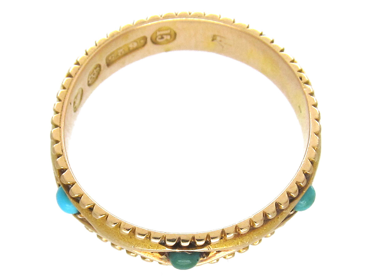 Turquoise Set 15ct Gold Band Ring (433F) | The Antique Jewellery Company