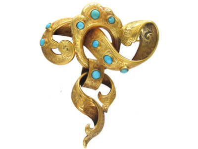 Victorian Large 18ct Gold & Turquoise Knot Brooch