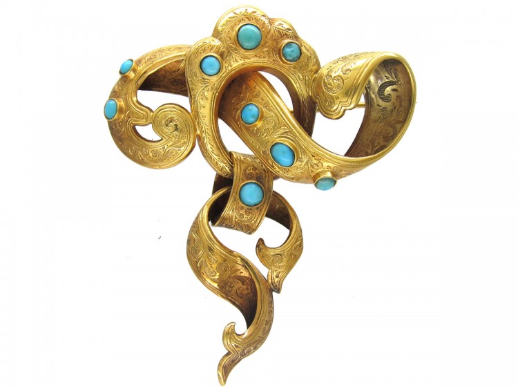 Victorian Large 18ct Gold & Turquoise Knot Brooch