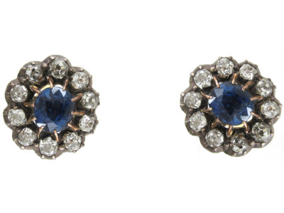 Edwardian Sapphire & diamond Cluster Earrings