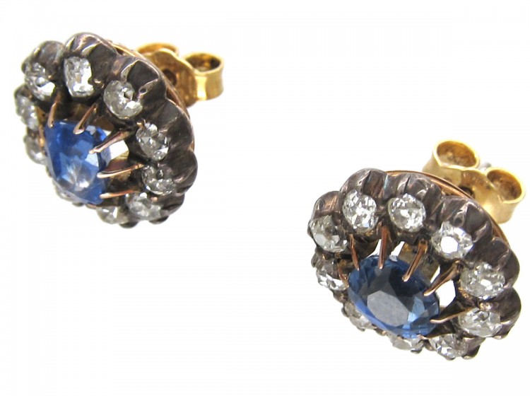 Edwardian Sapphire & diamond Cluster Earrings