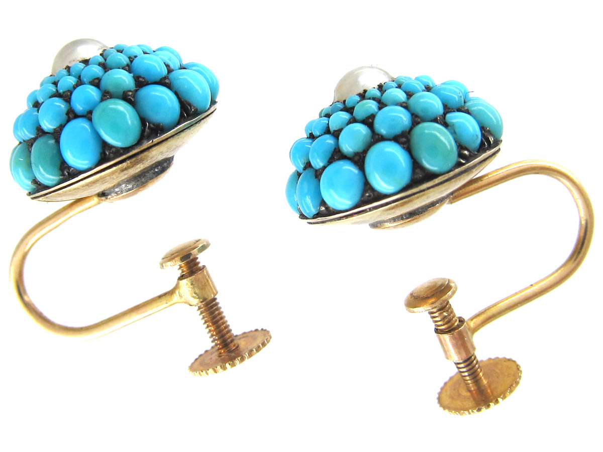 Vintage Turquoise & Pearl Medallion Earrings