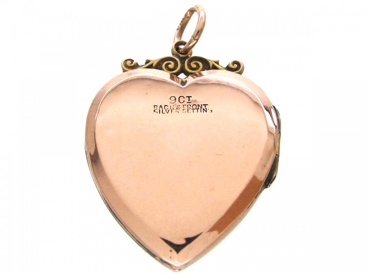 Edwardian 9ct Back & Front Gold Heart Locket with Swallow Motif