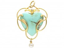 Murrle Bennett 15ct Gold & Turquoise Art Nouveau Pendant
