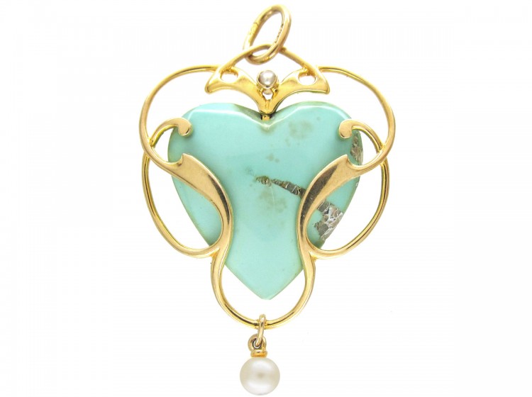 Murrle Bennett 15ct Gold & Turquoise Art Nouveau Pendant