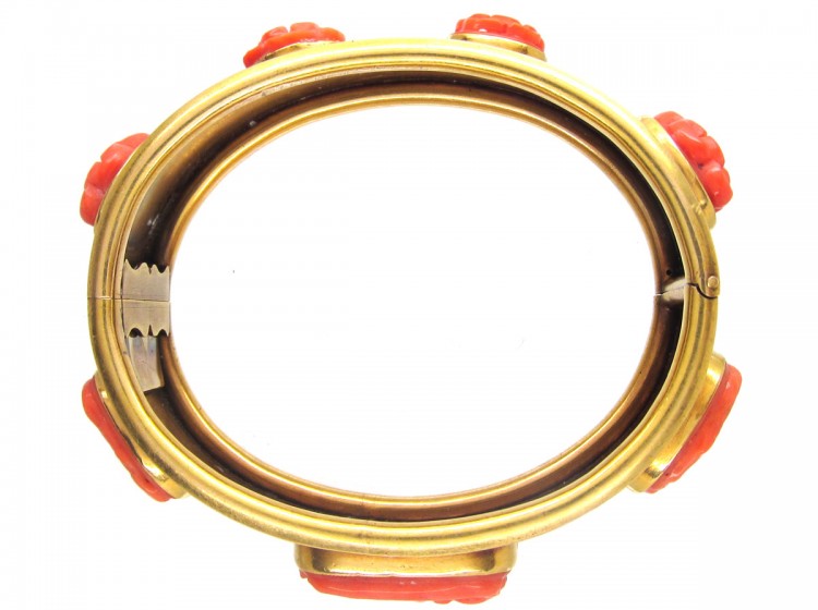 Grand Tour 18ct Gold & Carved Coral Neo Classical Bangle