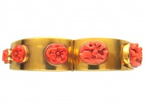 Grand Tour 18ct Gold & Carved Coral Neo Classical Bangle