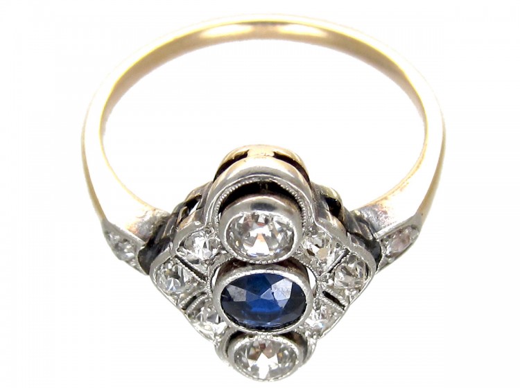 Art Deco Sapphire & Diamond Diamond Shaped Ring