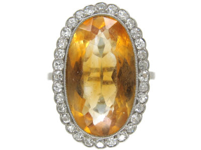 Edwardian Large Oval Citrine & Diamond Ring