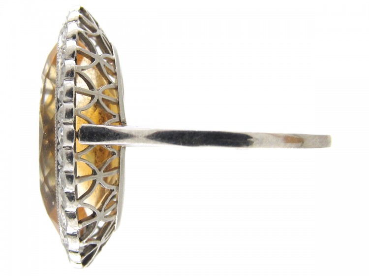 Edwardian Large Oval Citrine & Diamond Ring