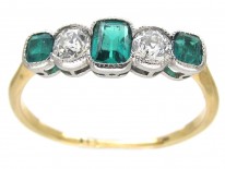Edwardian Emerald & Diamond Five Stone Ring
