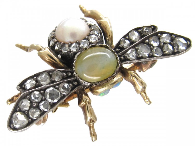 Diamond, Cat's Eye & Opal Bee Brooch