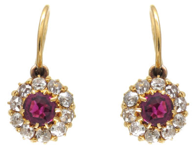 Edwardian Ruby & Diamond Cluster Earrings