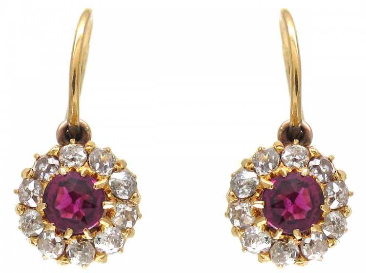 Edwardian Ruby & Diamond Cluster Earrings
