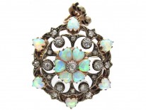 Edwardian Diamond & Opal Hearts Pendant / Brooch