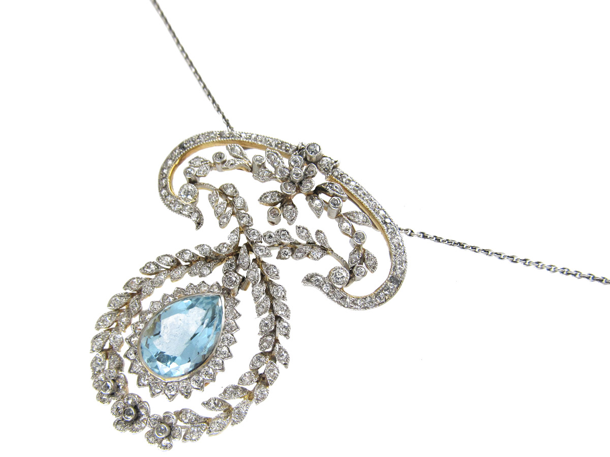 Edwardian Platinum Aquamarine & Diamond Pendant by J E Caudwell on ...