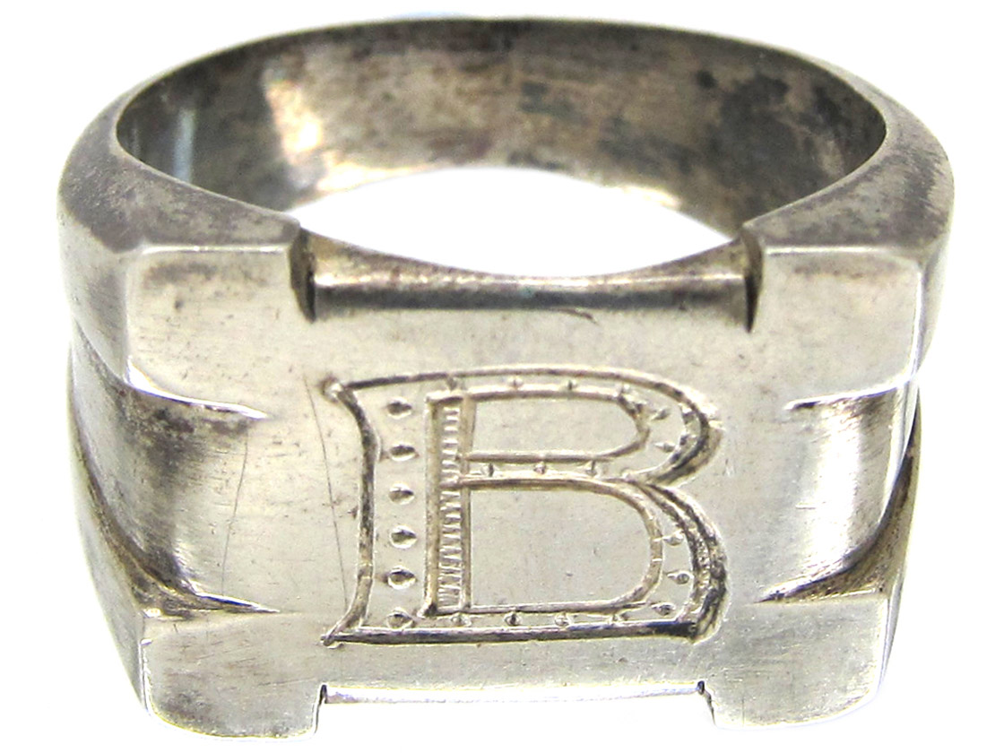 Silver B Ring (422F) | The Antique Jewellery Company