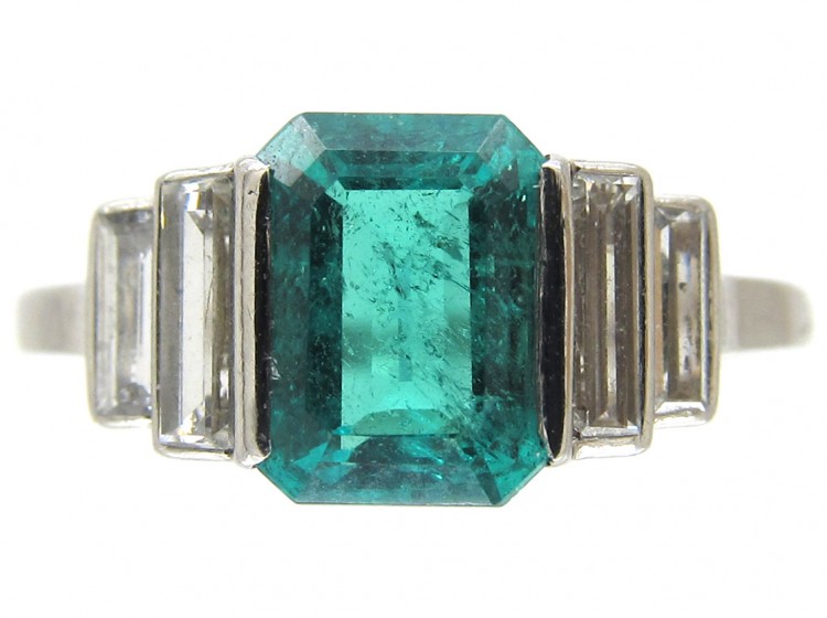 Art Deco Emerald & Diamond Baguette Ring (424F) | The Antique Jewellery  Company