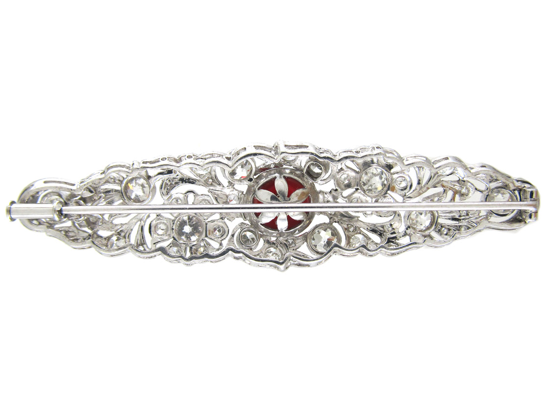 Diamond & Coral Brooch Art Deco Brooch (487F) | The Antique Jewellery ...