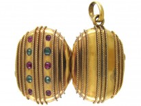 Ruby & Emerald Studded Victorian Gold Oval Locket