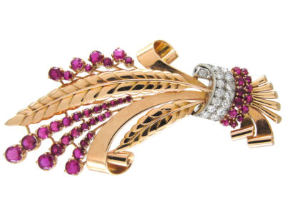 Ruby & Diamond Large Wheatsheaf Spray Brooch