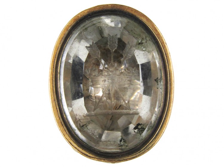 Georgian Rock Crystal & Gold Seal with Coronet & Arrows Intaglio